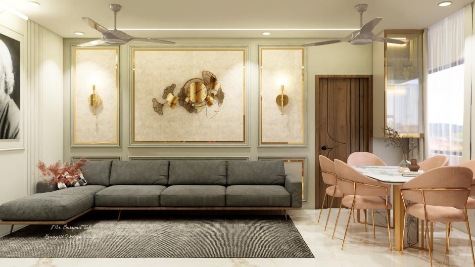 living room back wall design with franch moulding