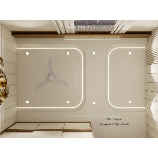 False Ceiling two layer design with one ceiling fan