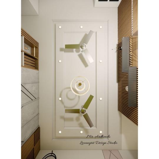 False ceiling two layer design with two fan & chandelier ceiling light