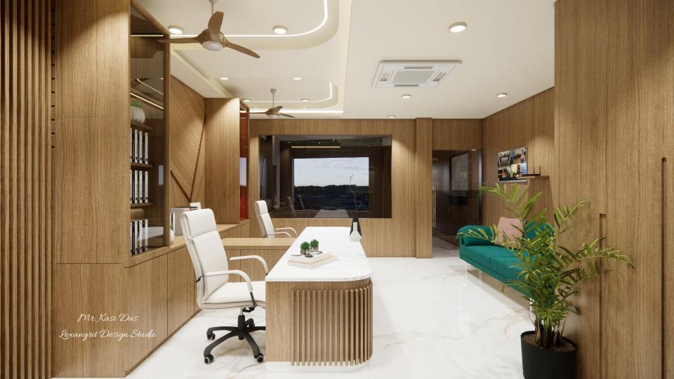 Dual boss cabin interior design with full veneer lounge area
