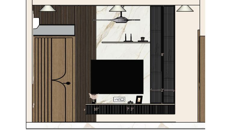 Walnut Slat Media Wall Elevation