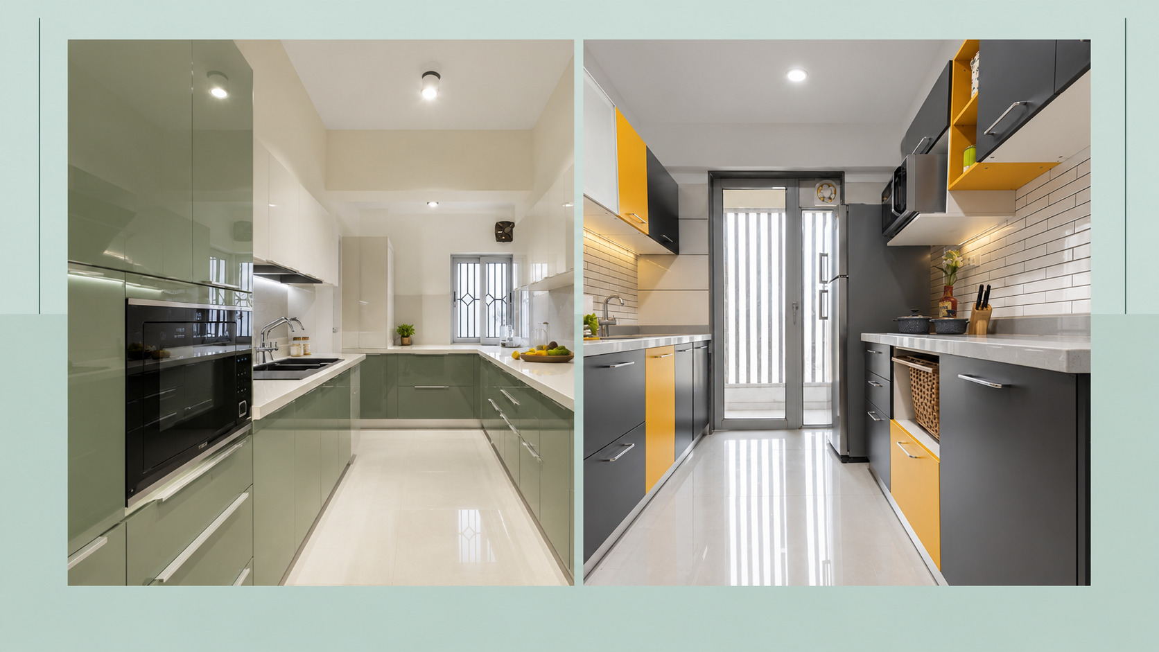 Acrylic vs laminate kitchen cabinets in a modern modular kitchen featuring sleek cabinetry, premium finishes, and stylish storage solutions.