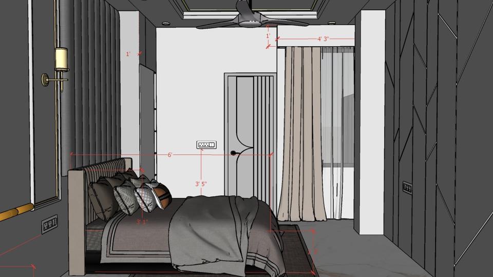 Bedroom luxurious bed and decorative head board design and some storage area 2d dimensions