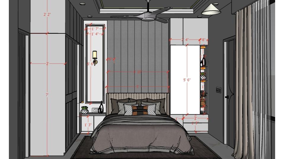 Bedroom luxurious bed and sliding wardrobe,, dressing unit   2d dimensions