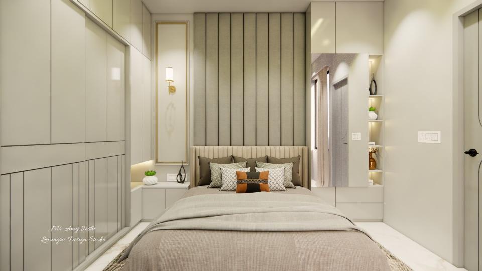 Bedroom luxurious bed and sliding wardrobe,, dressing unit