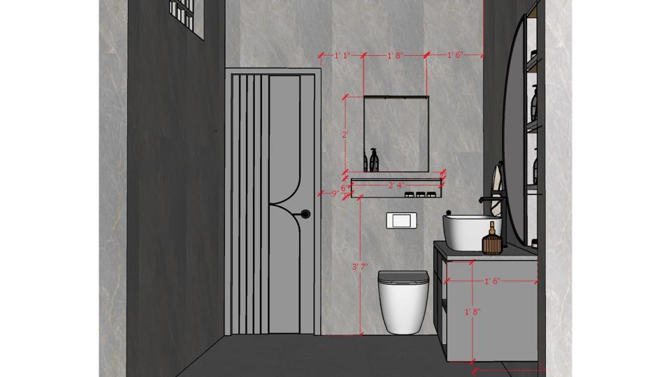 Bedroom Toilet  wc area and some storage 2d dimensions