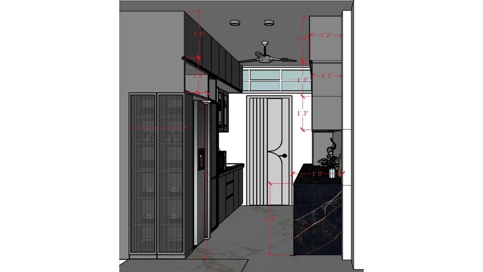Modular Kitchen cabinet 2d dimensions