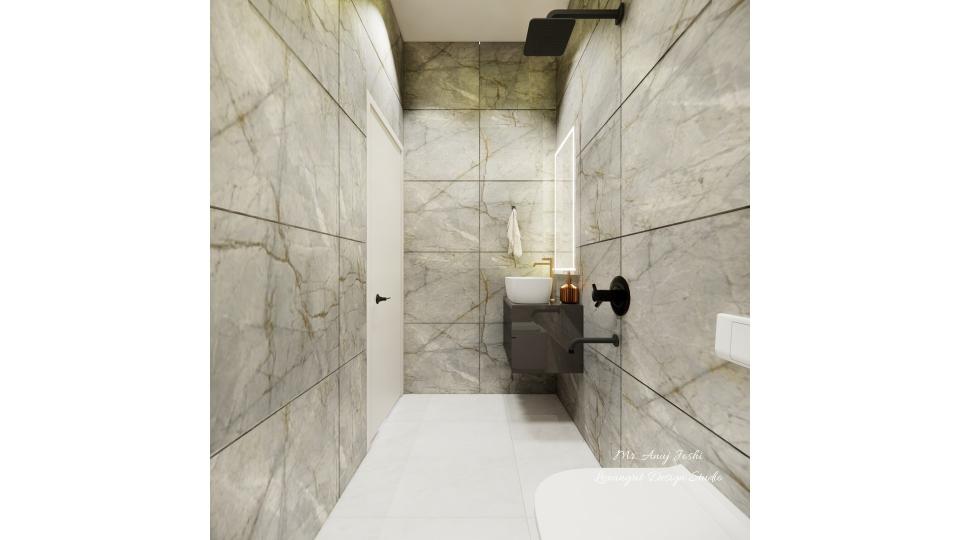 Powder Bathroom  decorative wall tiles design and sleek vanity unit