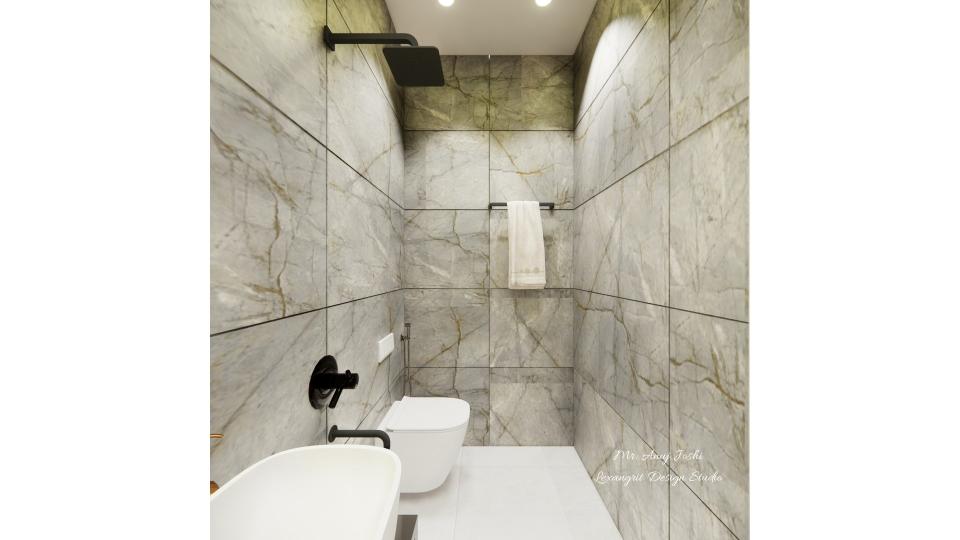 Powder Bathroom showing shower area and wc area with towel rails