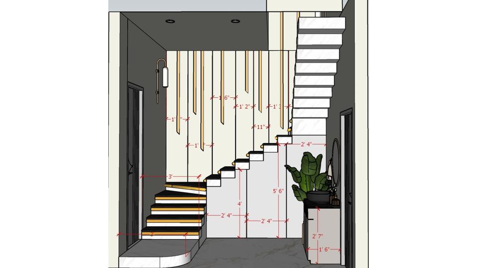 Staircase decorative wall design  2d dimensions