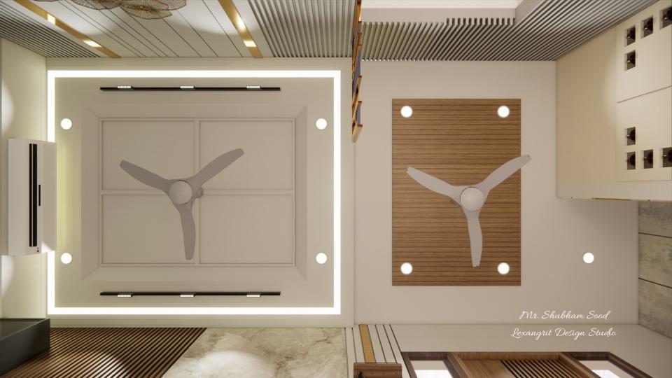 Living room  2 defferent design false ceiling with two fan