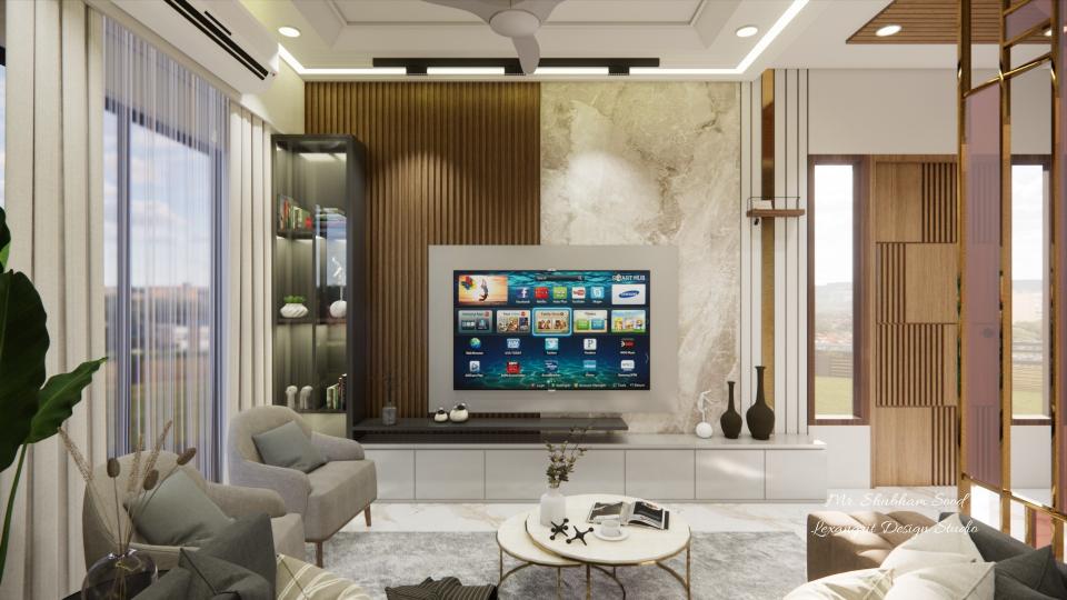 Living room tv unit and decorative wall design