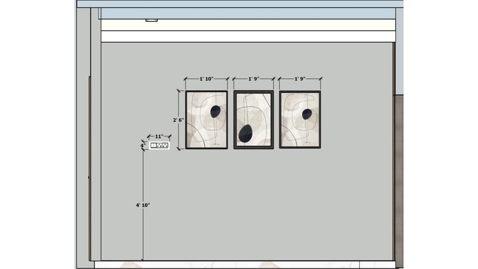 Master bedroom photo fram wall and switch board  2d dimensions