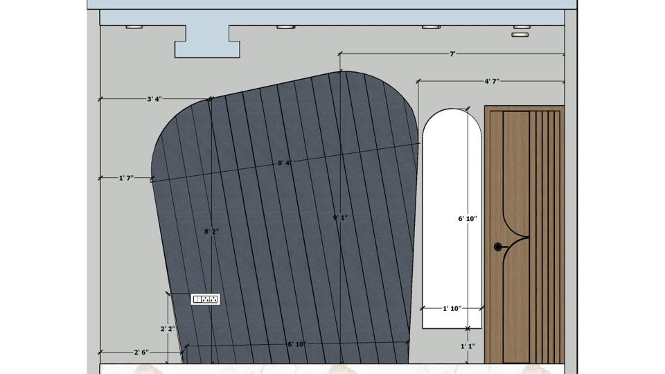 Master bedroom showcasing luxurious bed,side table and decorative head board wall  2d dimensions