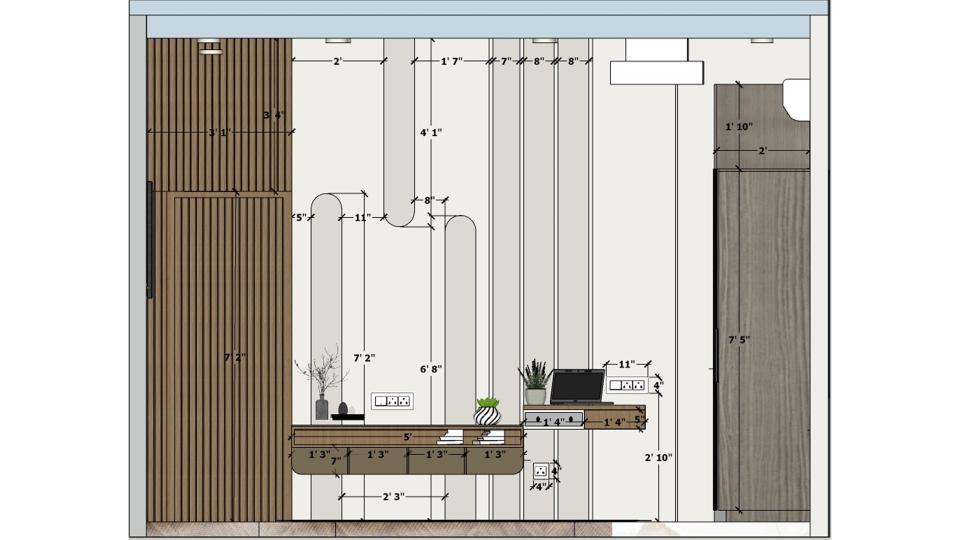 Master bedroom showcasing tv unit and tv unit back paneling wall design  2d dimensions