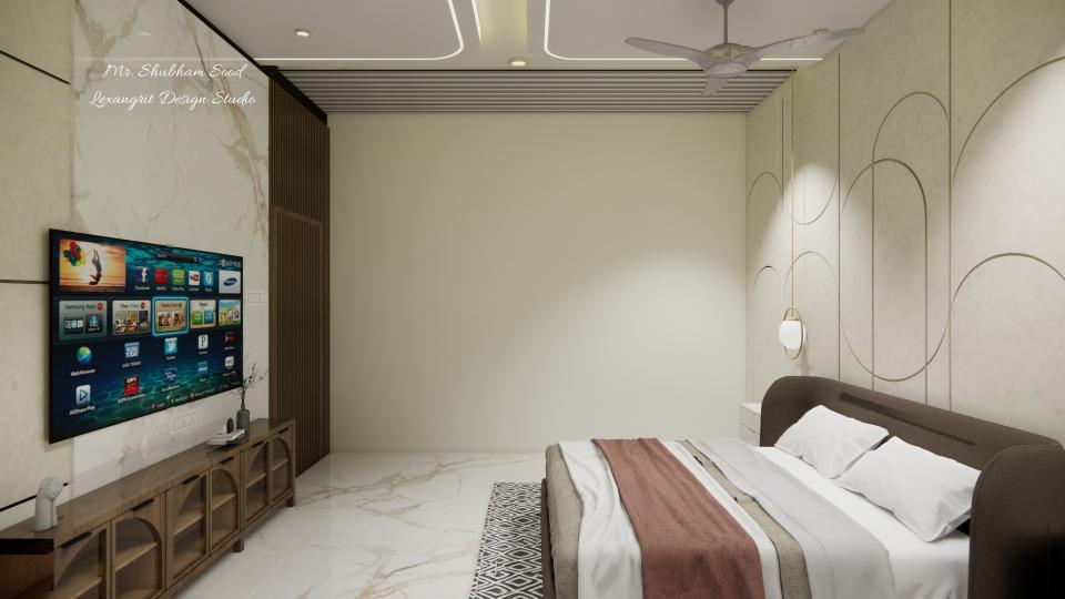 Parents Bedroom another view Luxurious bed and sleek tv unit vew