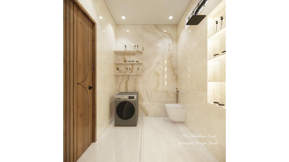 Powder Bathroom  washing machine and WC unit with some storagge