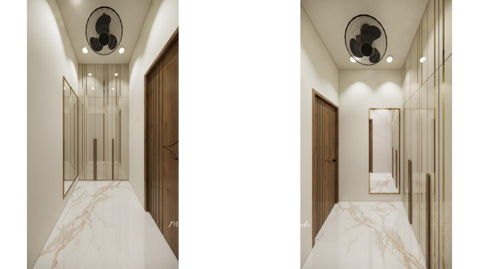 walk in closet wardrobe with mirror view