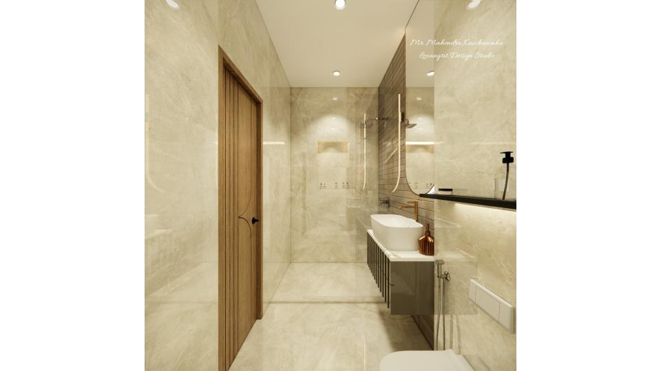 Bathroom wall tiles design on glossy ivory