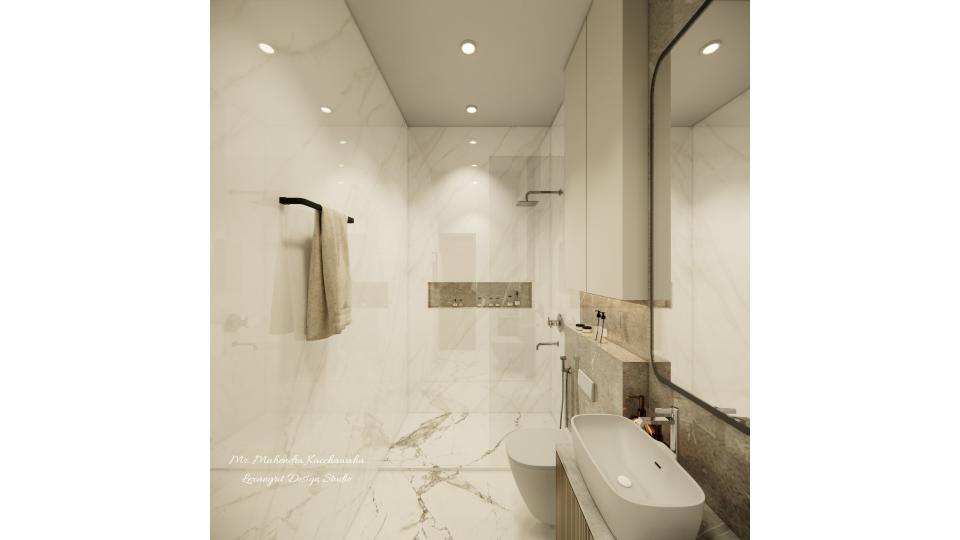 Bathroom wall with grey niche