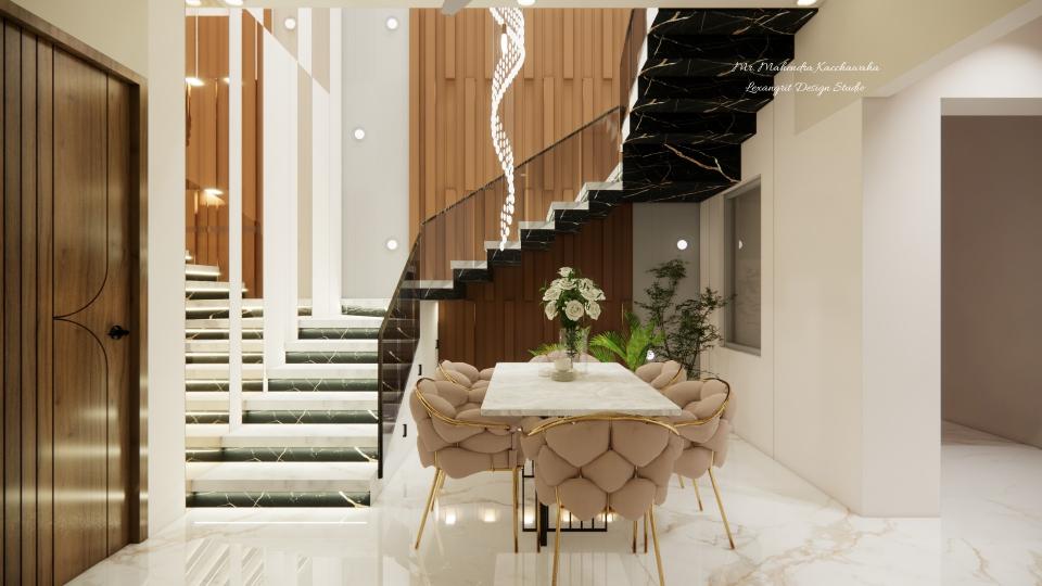 modern staircase wall design with wooden panels and step lighting