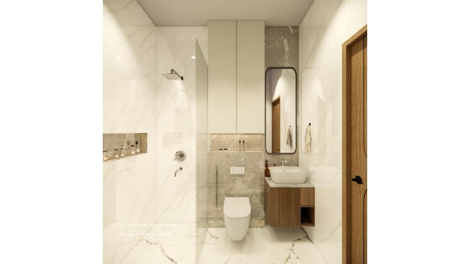 Beautiful toilet with grey tiles vanity unit with sink and wc and shower