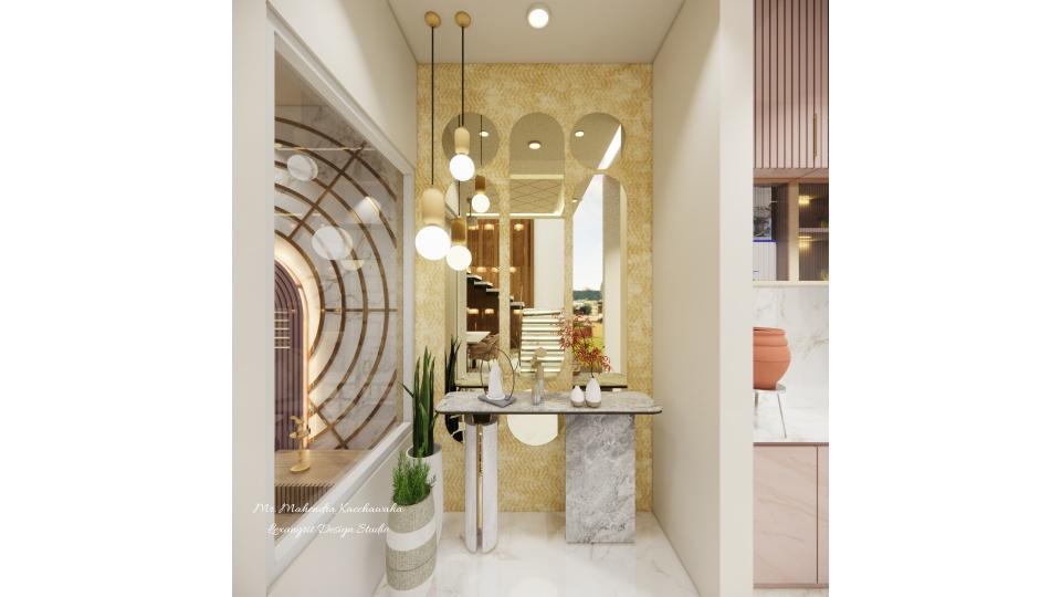 Common area with console table and glass wall panelling