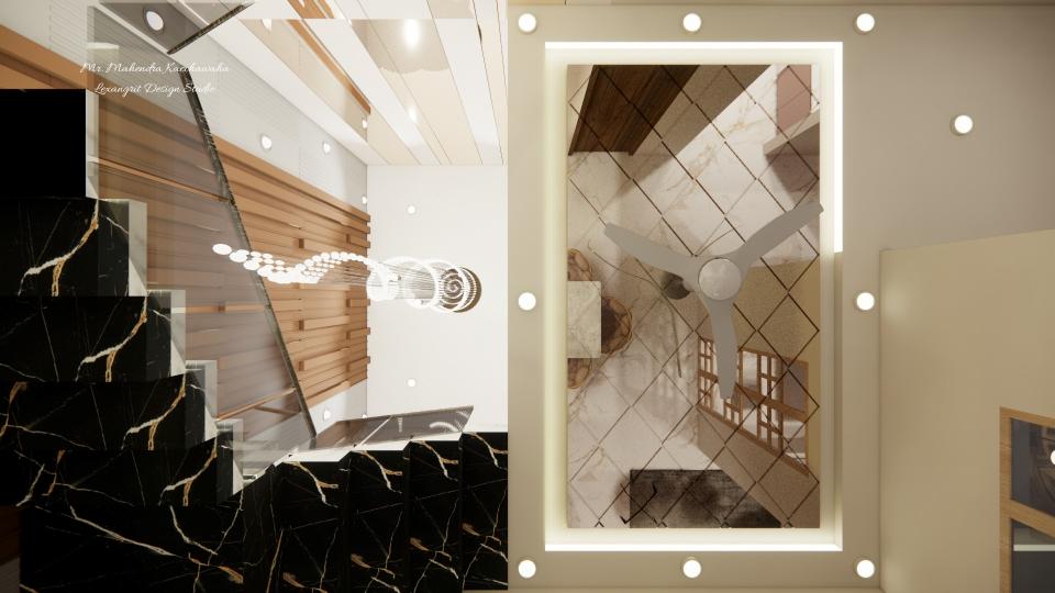 Dinning false ceiling with glass and full height light