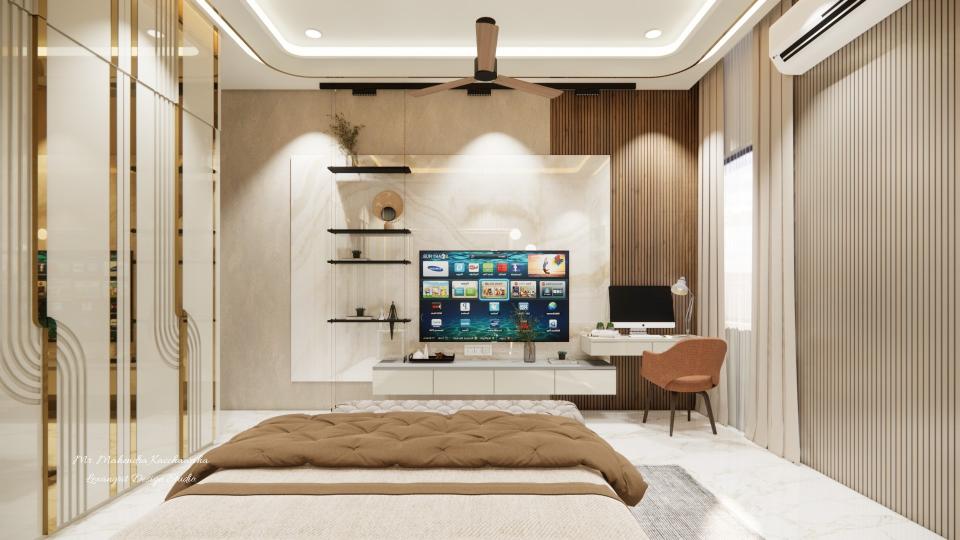 Master bedroom sober TV unit design for 43 inch tv