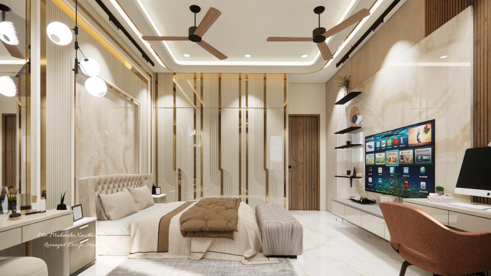 Master bedroom wardrobe with golden strip design