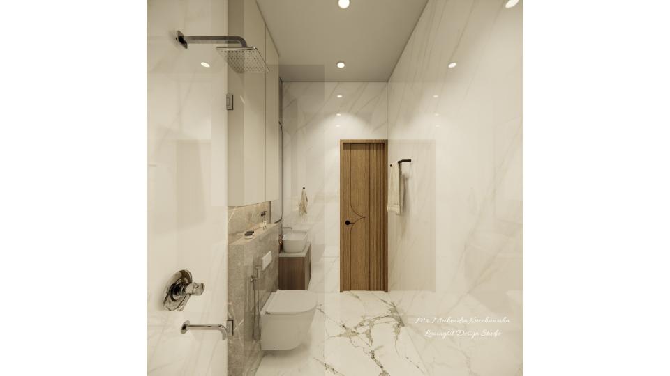 Toilet design with white tiles