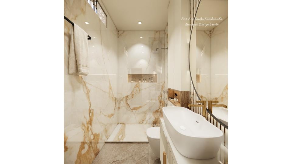 Toilet shower area with niche design