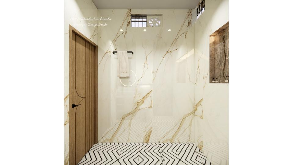 White tiles with ivory vains tiles toilet wall