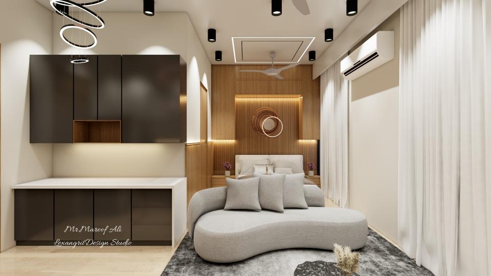 Master bedroom bed headbody design with storage