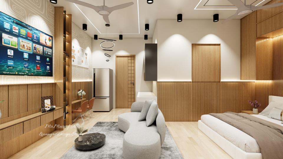 Master bedroom fridge and study area design