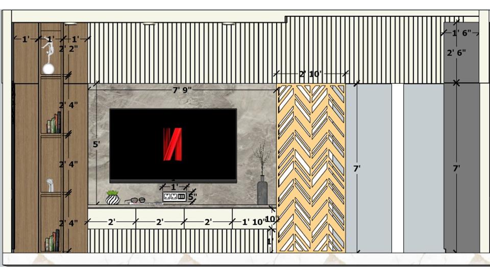 Living room seating area front of tv  screen 2d dimensions