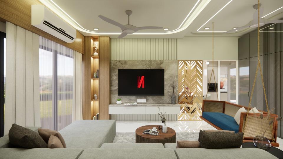 Living room seating area front of tv  screen