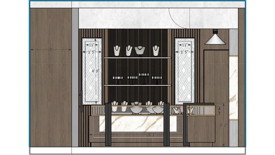 Jewellery shop showcase wall design 2d dimentions