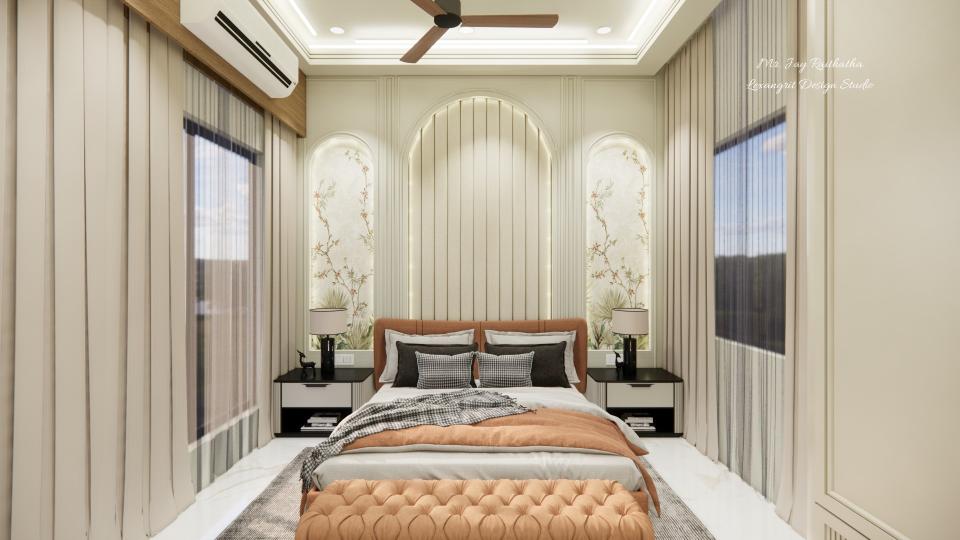 bedroom arch bedback with wallpaper