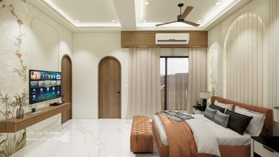 Bedroom full cuirtain with wooden pelmet