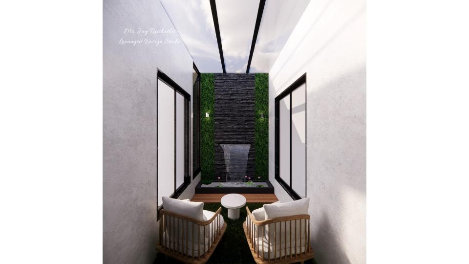 courtyard with wall fountain