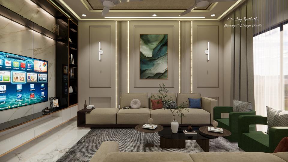 living room decoratiove wall with french molding, louvers and asthetic painting