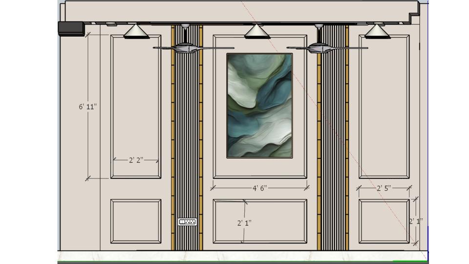 living room decoratiove wall with french molding, louvers and asthetic painting size