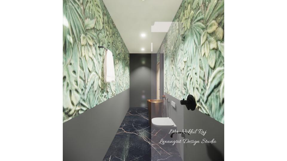 Bathroom area showing shower area to entrance view