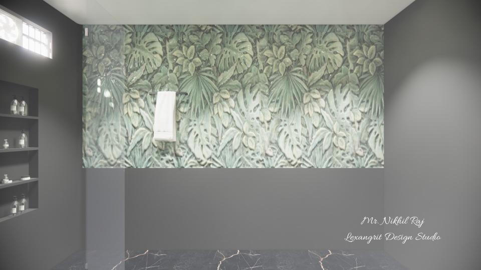 Bathroom entrance front wall with towel hanging rod