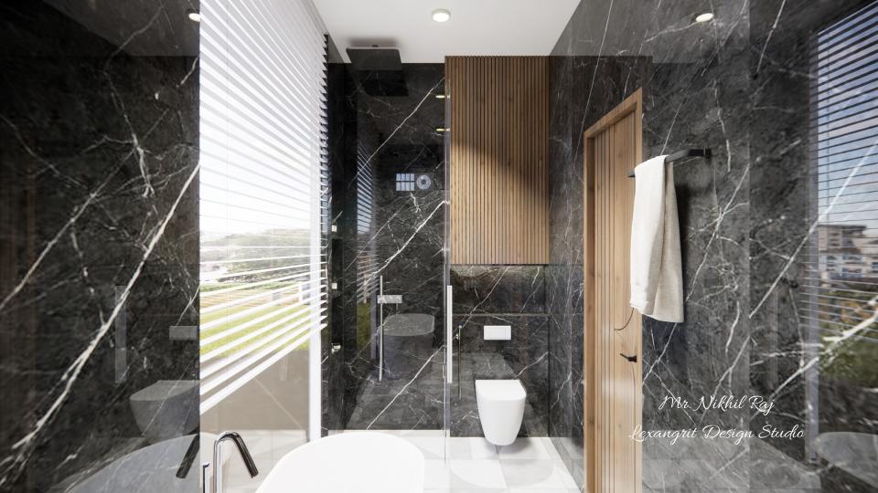 Bathroom shower area & glass partition wc area ,some storage