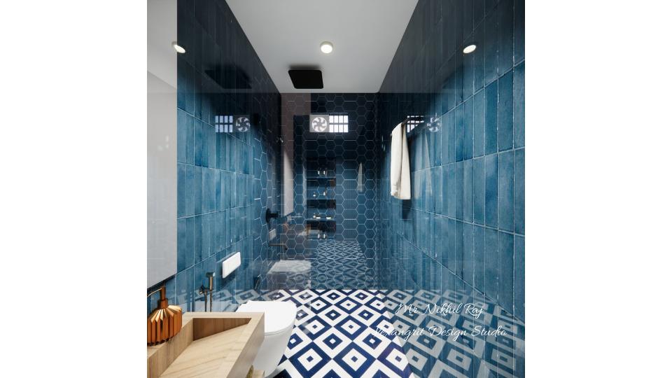 Bathroom vanity unit to shower area view