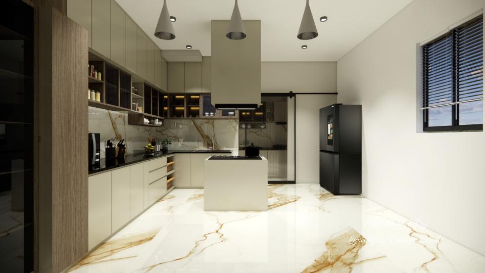 Kitchen entrance view showing cooking area , basin area and some storage unit