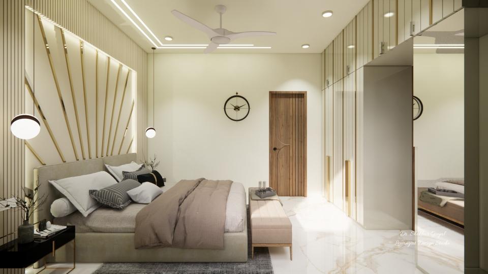 After entrance Master bedroom showing luxury bed, decorative wardrobe with dressing unit