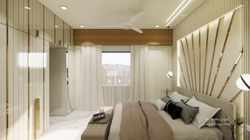 Master bedroom showcasing a stylish dresser with a large mirror and decorative items against a soft-colored wall